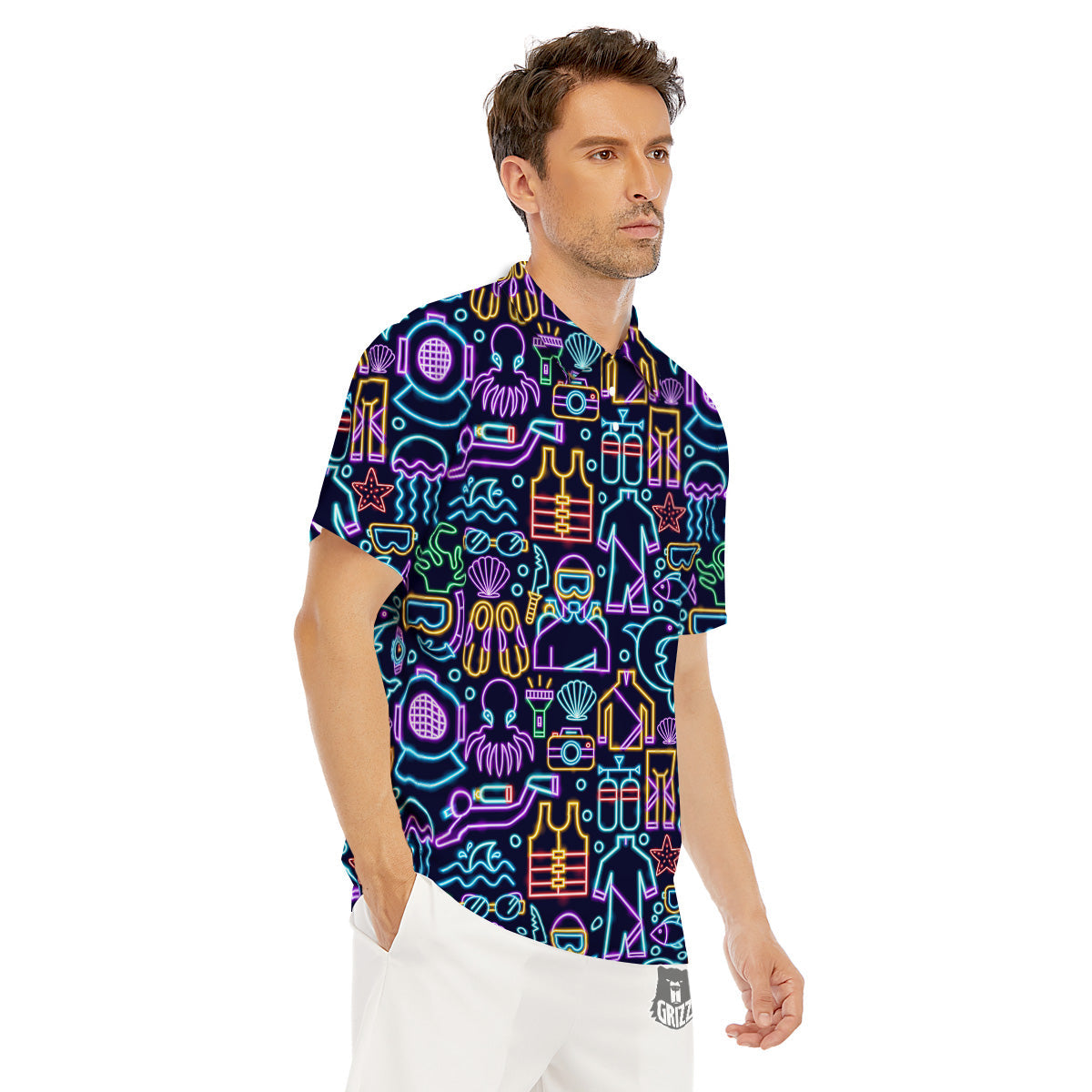 Scuba Diver Neon Print Pattern Men's Golf Shirts-grizzshop