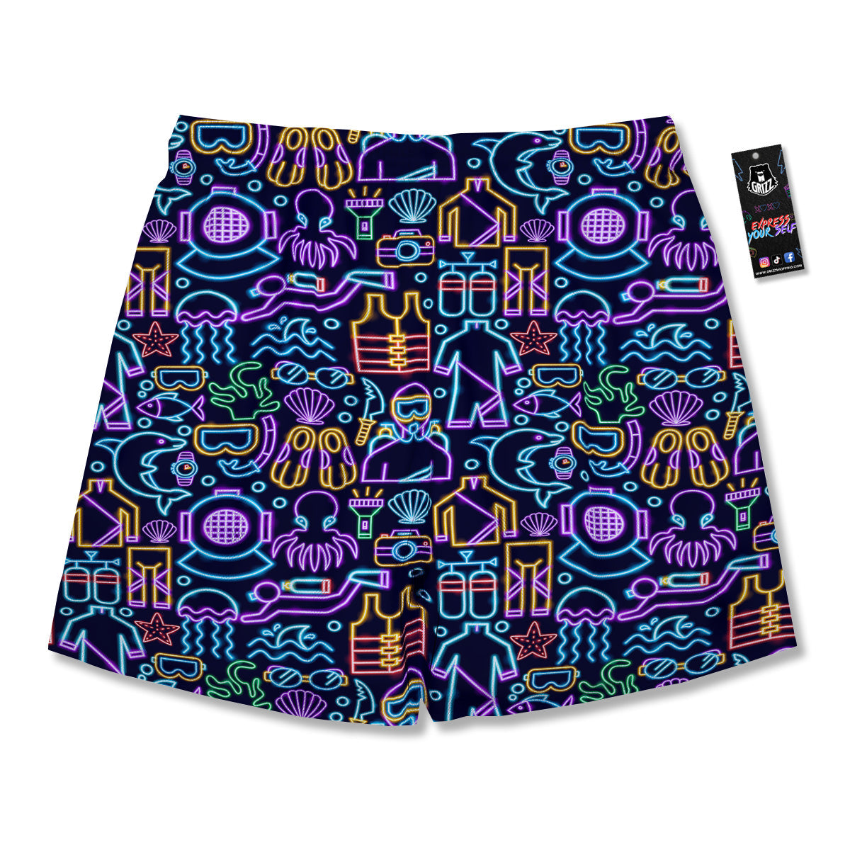 Scuba Diver Neon Print Pattern Men's Running Shorts-grizzshop