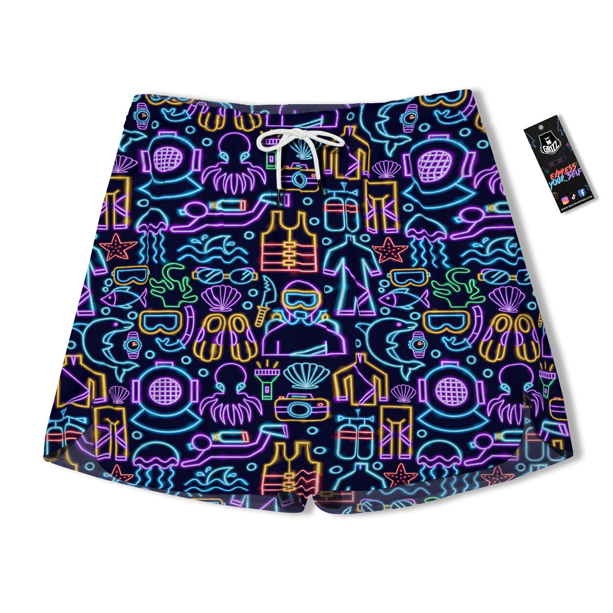 Scuba Diver Neon Print Pattern Men's Running Shorts-grizzshop