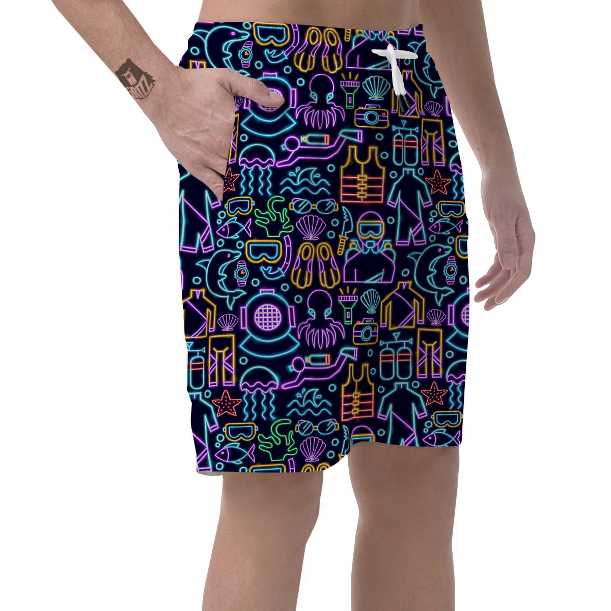 Scuba Diver Neon Print Pattern Men's Shorts-grizzshop