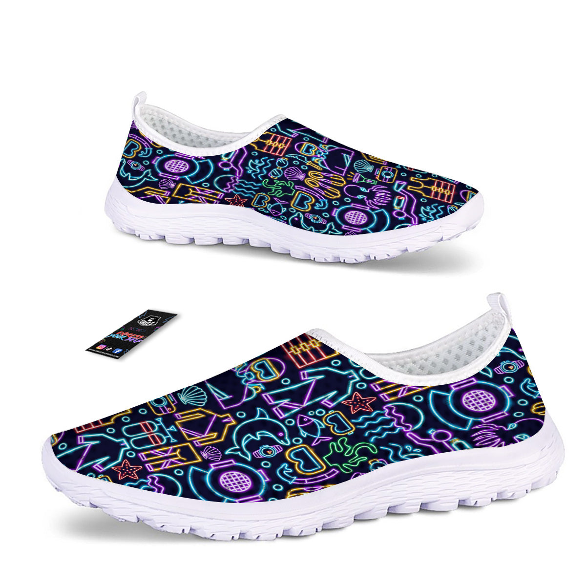 Scuba Diver Neon Print Pattern Nurse Shoes-grizzshop