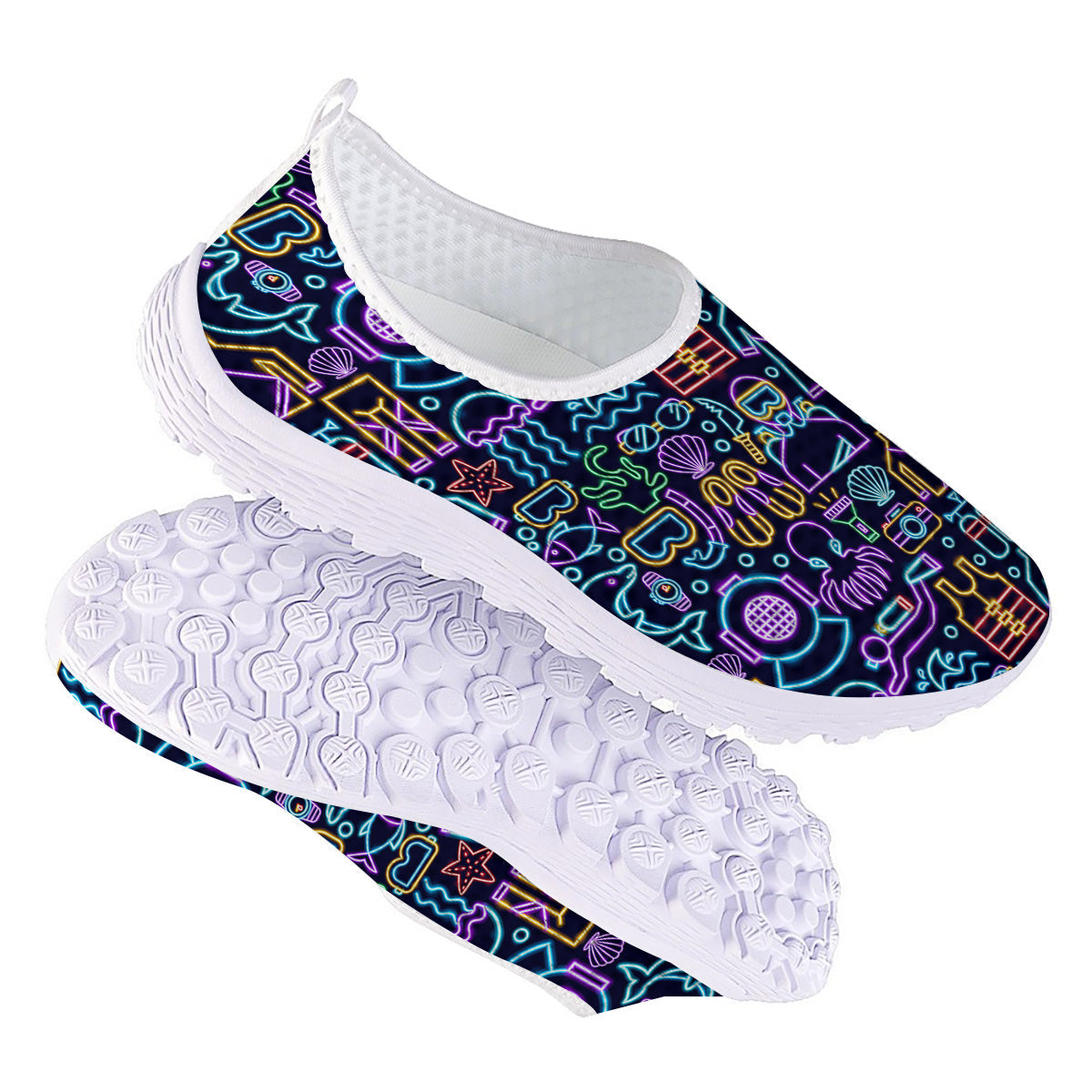 Scuba Diver Neon Print Pattern Nurse Shoes-grizzshop