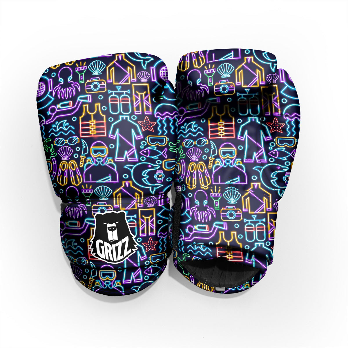 Scuba Diver Neon Print Pattern Pro Boxing Glove