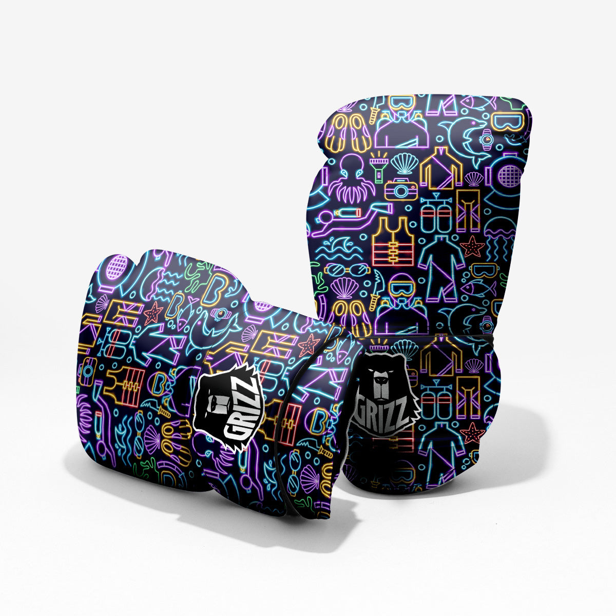 Scuba Diver Neon Print Pattern Pro Boxing Glove