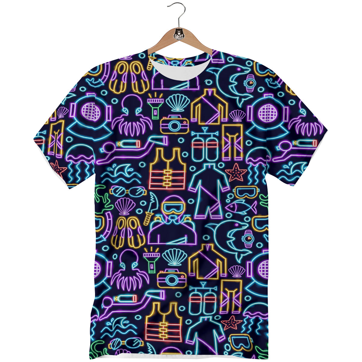 Scuba Diver Neon Print Pattern T-Shirt-grizzshop