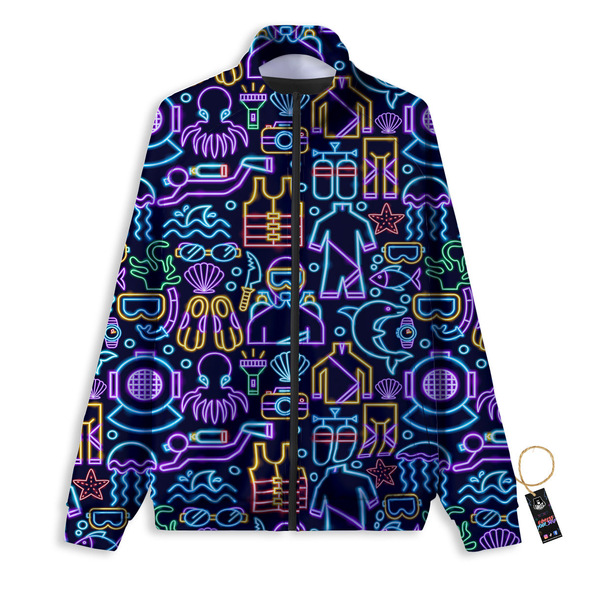 Scuba Diver Neon Print Pattern Track Jacket-grizzshop