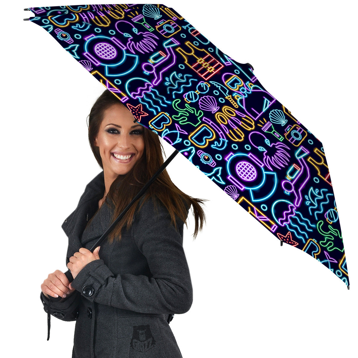 Scuba Diver Neon Print Pattern Umbrella-grizzshop