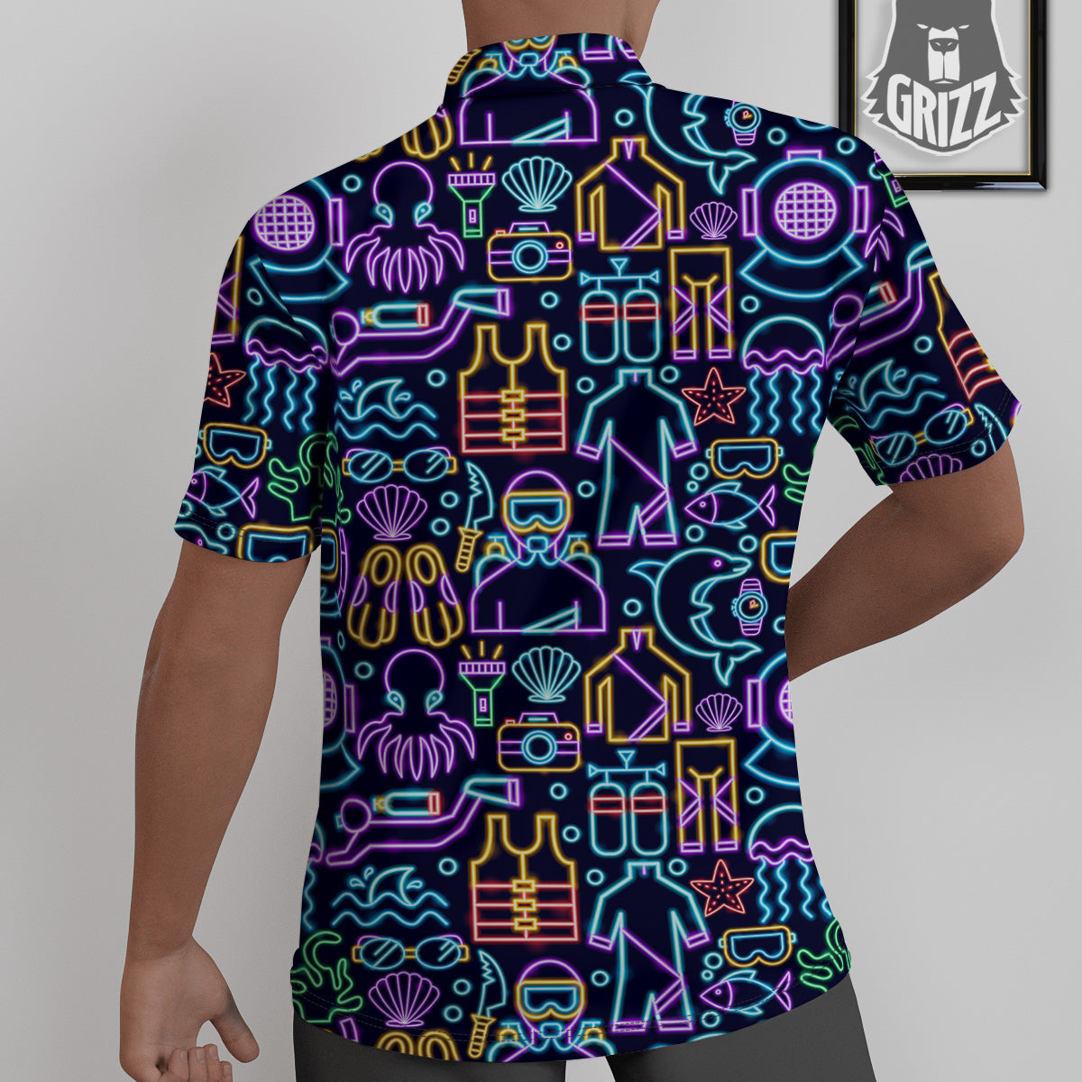 Scuba Diver Neon Print Pattern Untucked Shirts-grizzshop