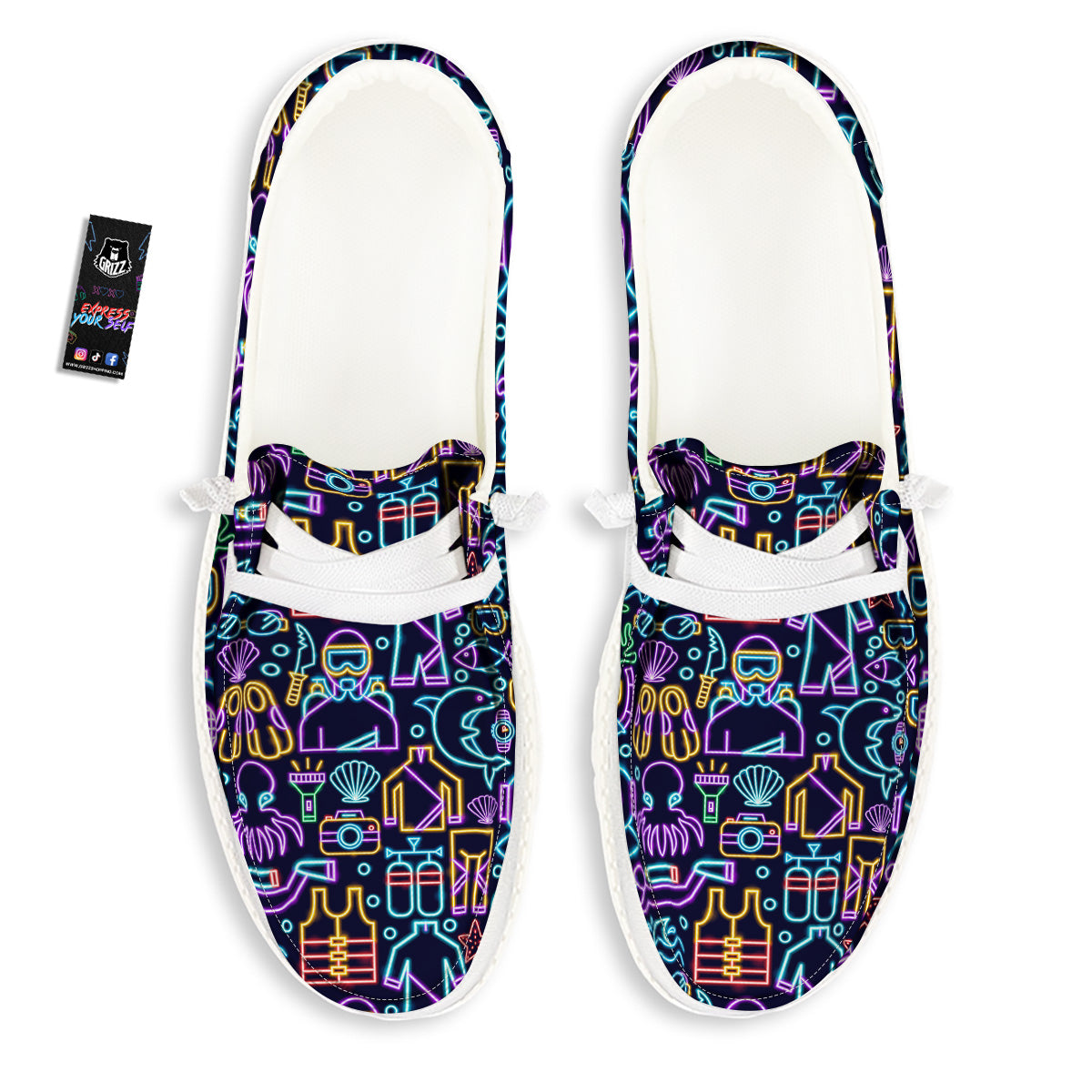 Scuba Diver Neon Print Pattern White Loafers-grizzshop