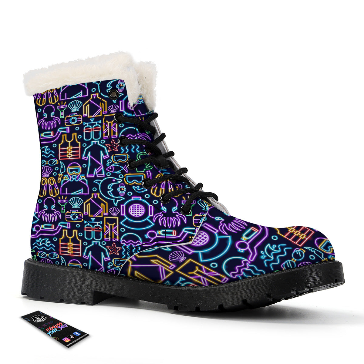 Scuba Diver Neon Print Pattern Winter Boots-grizzshop