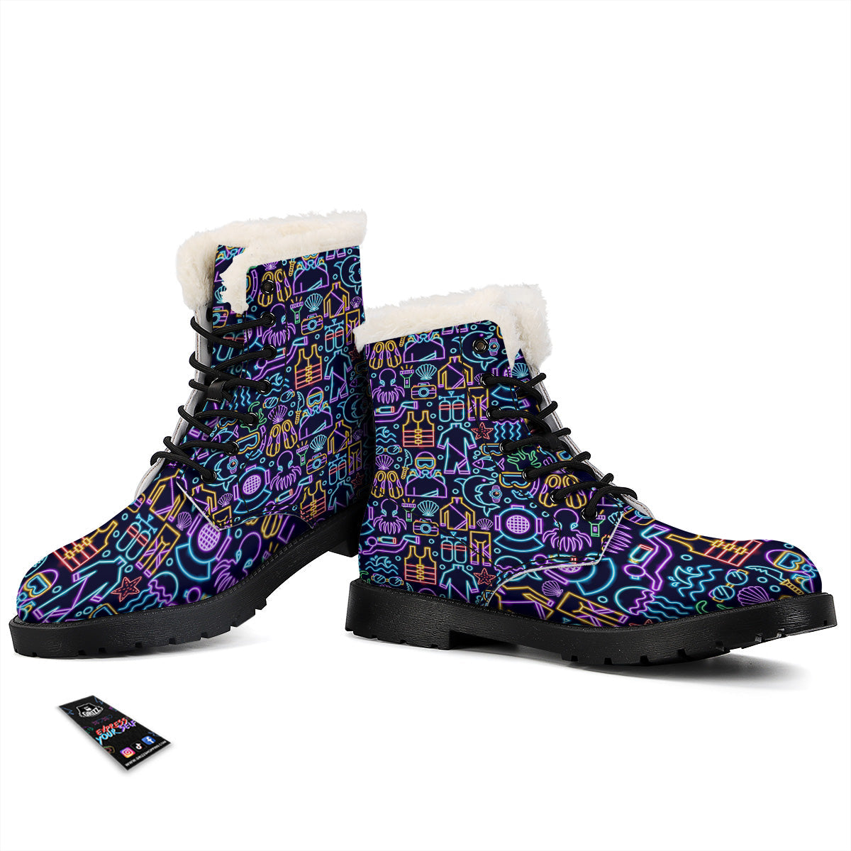 Scuba Diver Neon Print Pattern Winter Boots-grizzshop