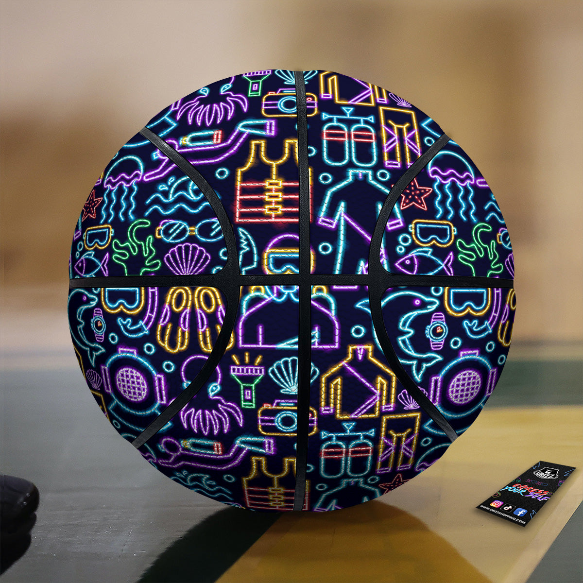 Scuba Diver Neon Print Pattern Basketball