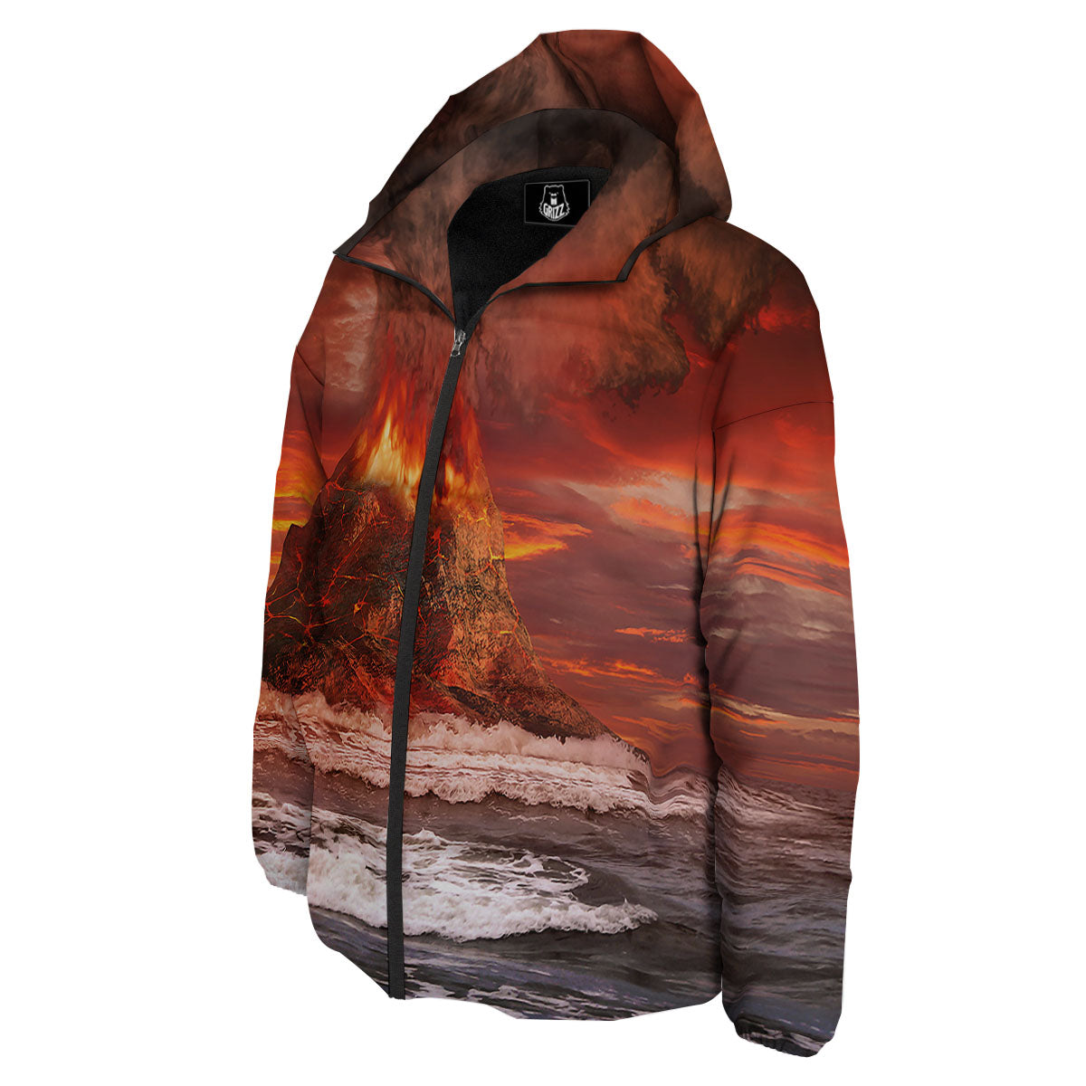 Sea And Volcano Print Down Jacket-grizzshop