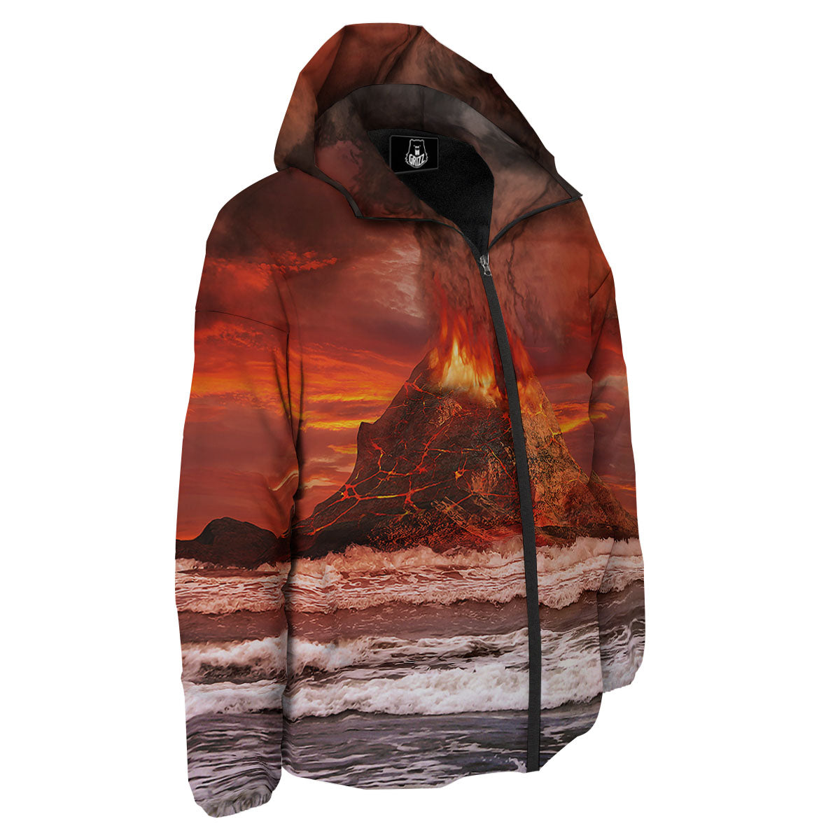 Sea And Volcano Print Down Jacket-grizzshop