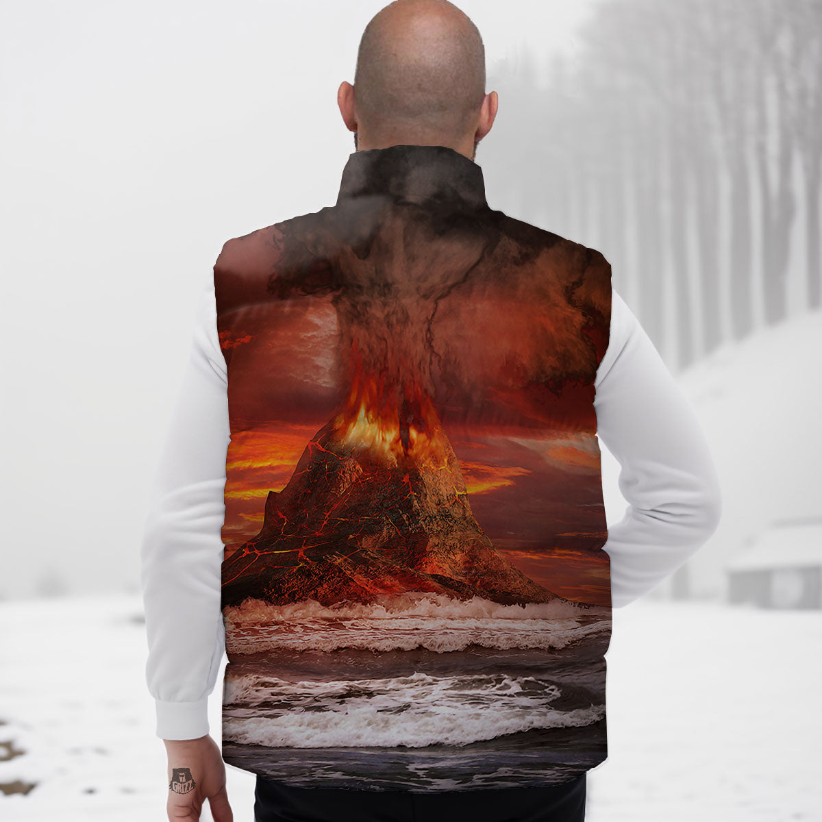 Sea And Volcano Print Down Vest