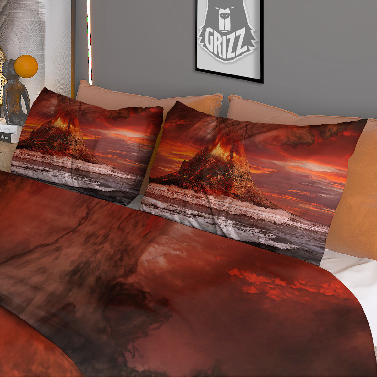 Sea And Volcano Print Duvet Cover Bedding Set