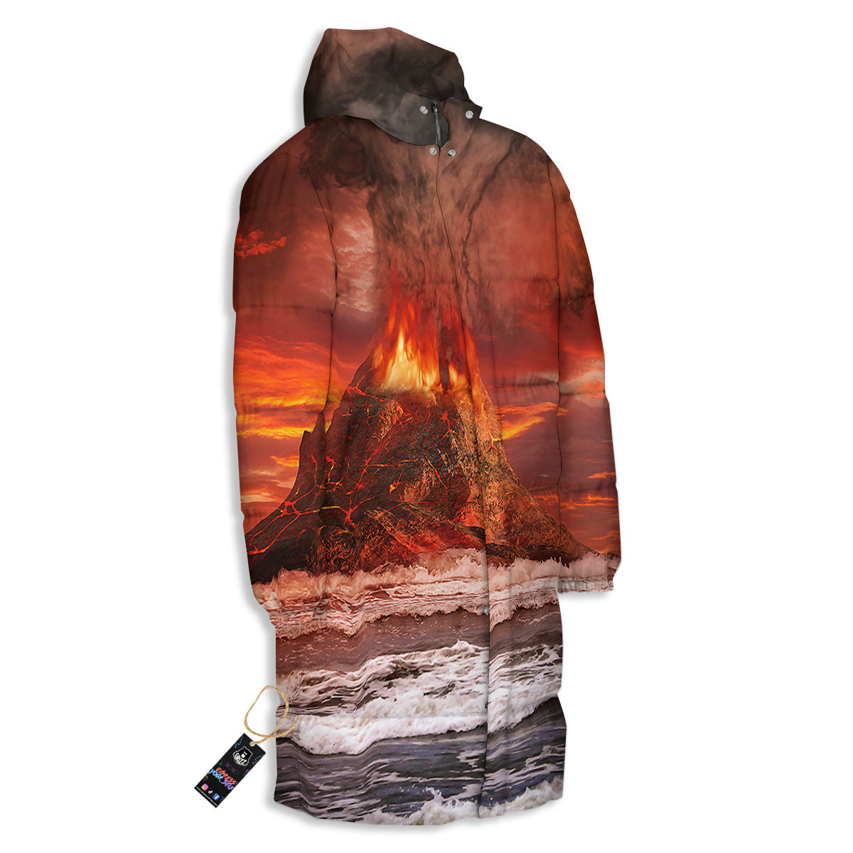 Sea And Volcano Print Long Down Jacket-grizzshop