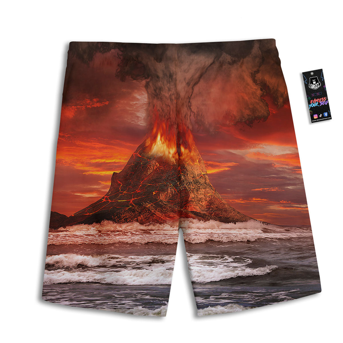 Sea And Volcano Print Men's Athletic Shorts