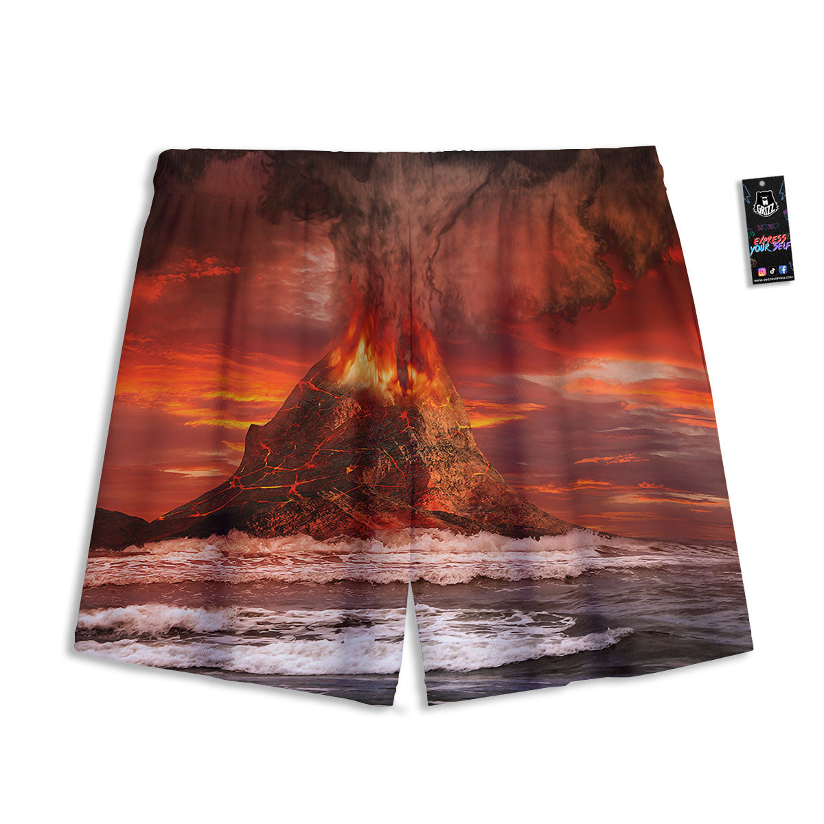 Sea And Volcano Print Mesh Shorts