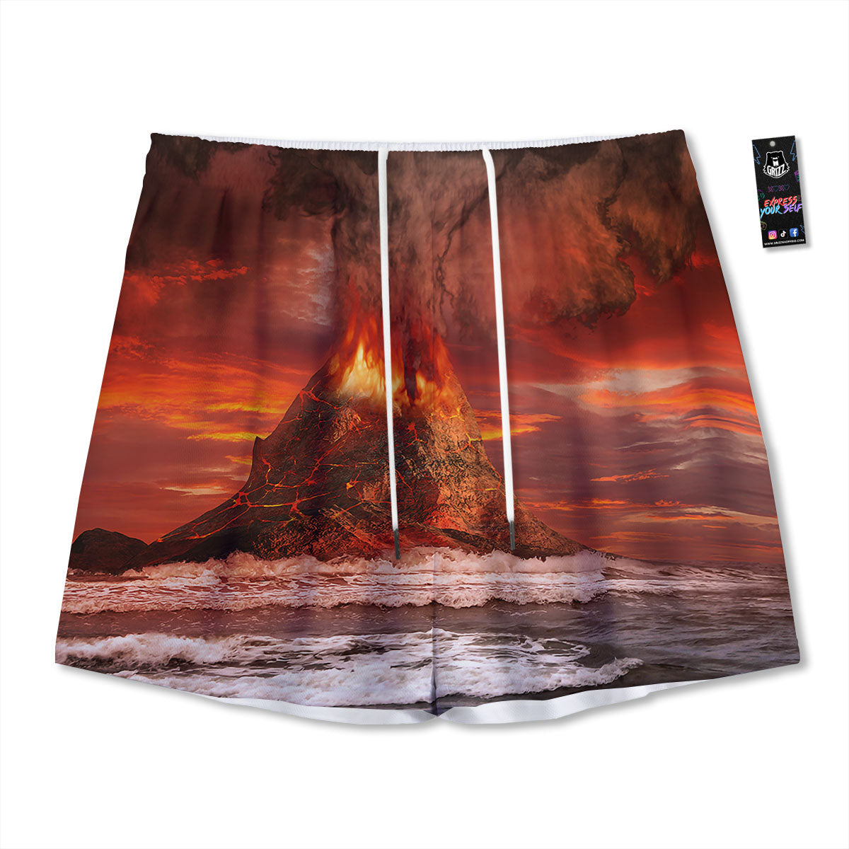 Sea And Volcano Print Mesh Shorts