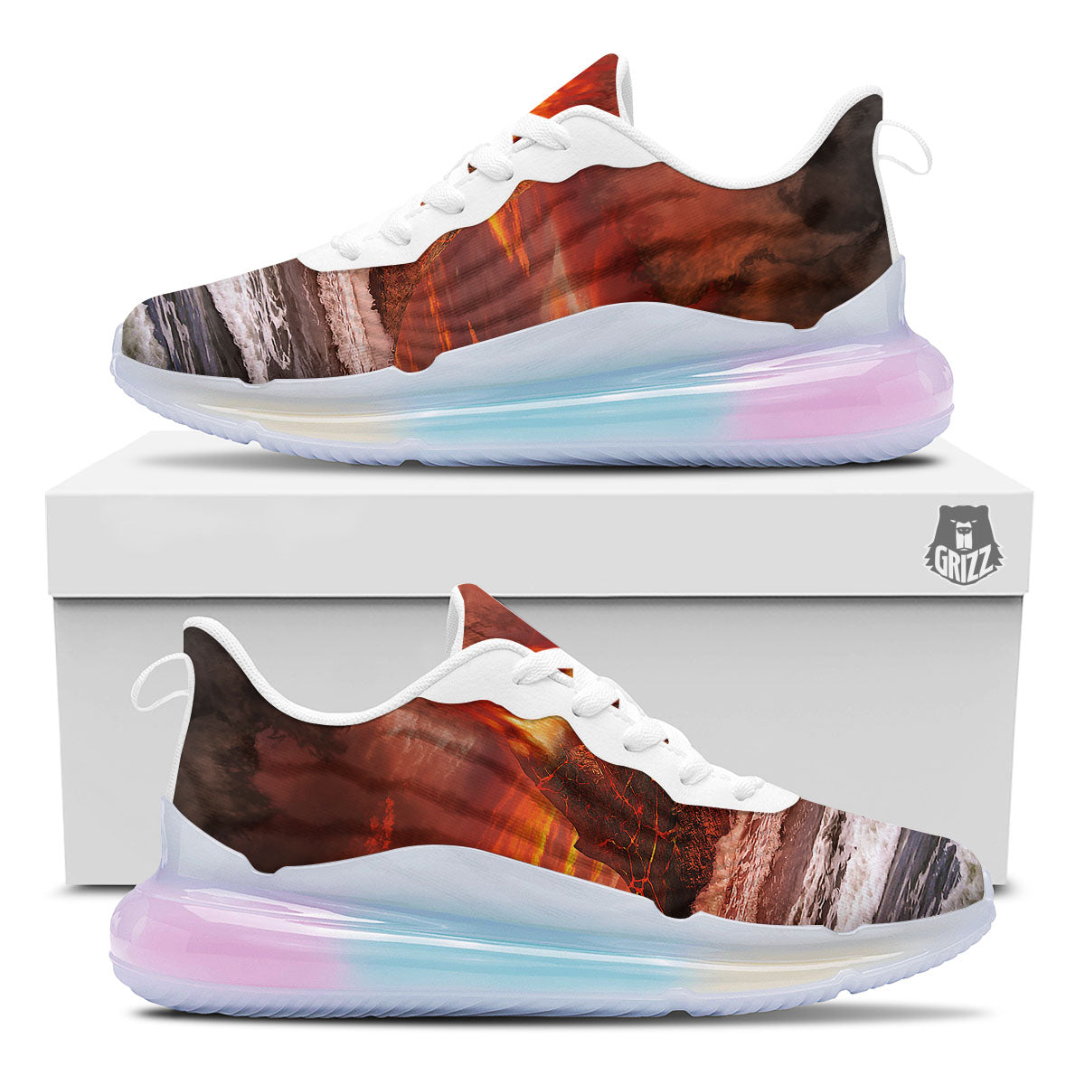 Sea And Volcano Print Running Sneakers-grizzshop