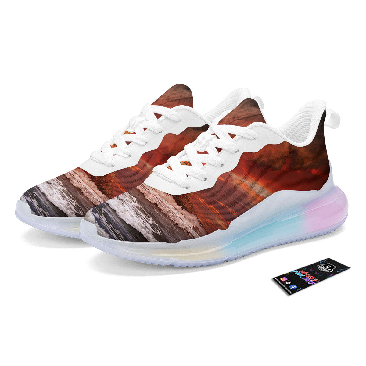 Sea And Volcano Print Running Sneakers-grizzshop