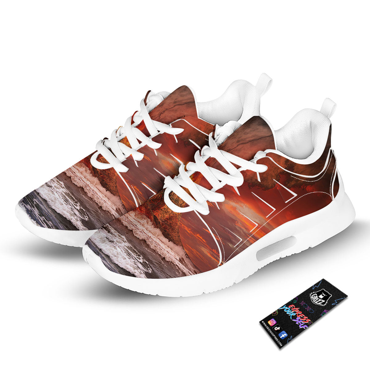 Sea And Volcano Print Tennis Shoes-grizzshop