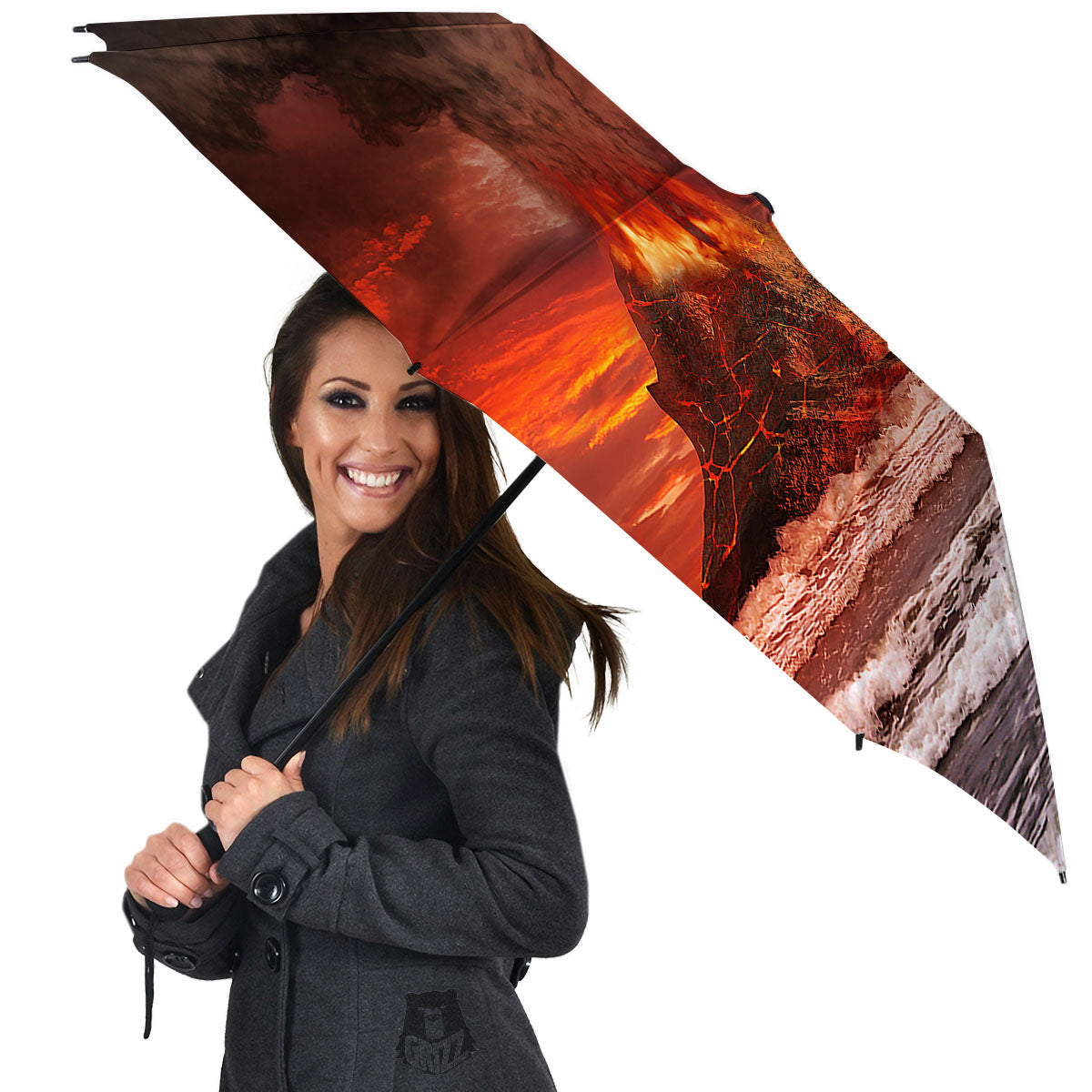 Sea And Volcano Print Umbrella-grizzshop