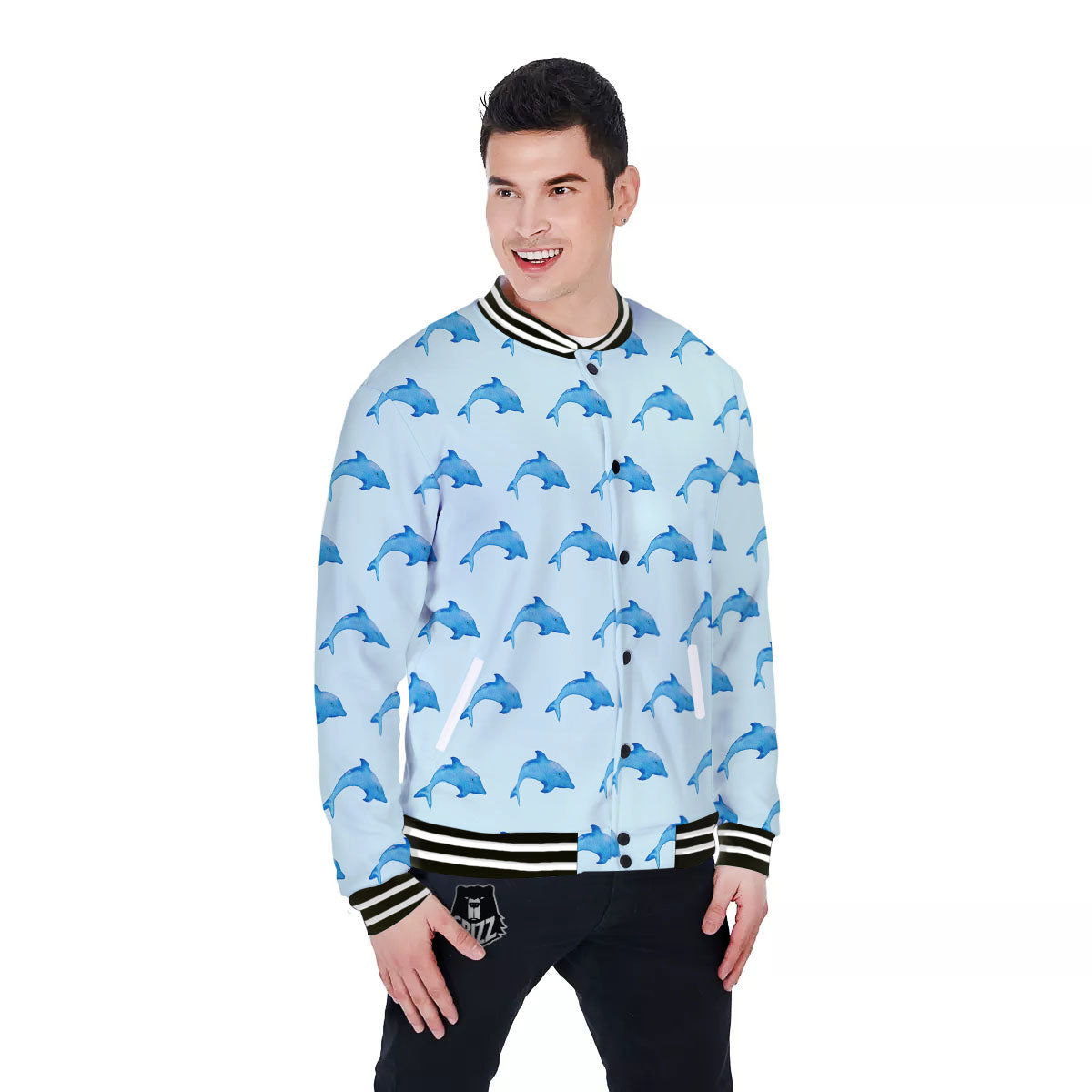 Sea Dolphin Watercolor Print Pattern Baseball Jacket-grizzshop