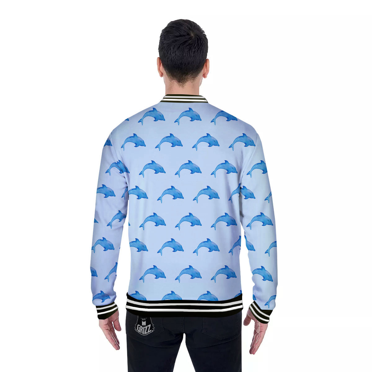 Sea Dolphin Watercolor Print Pattern Baseball Jacket-grizzshop