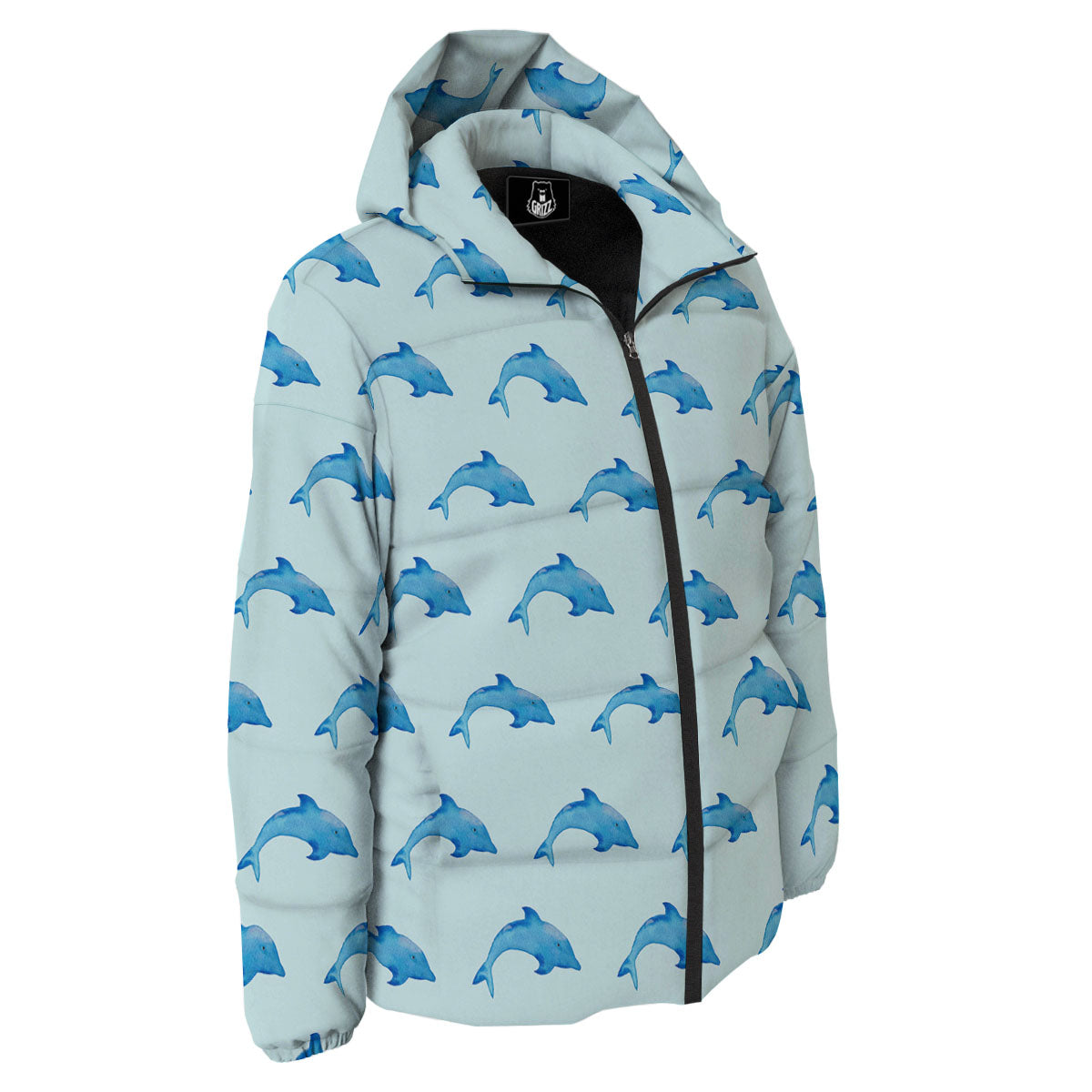 Sea Dolphin Watercolor Print Pattern Down Jacket-grizzshop