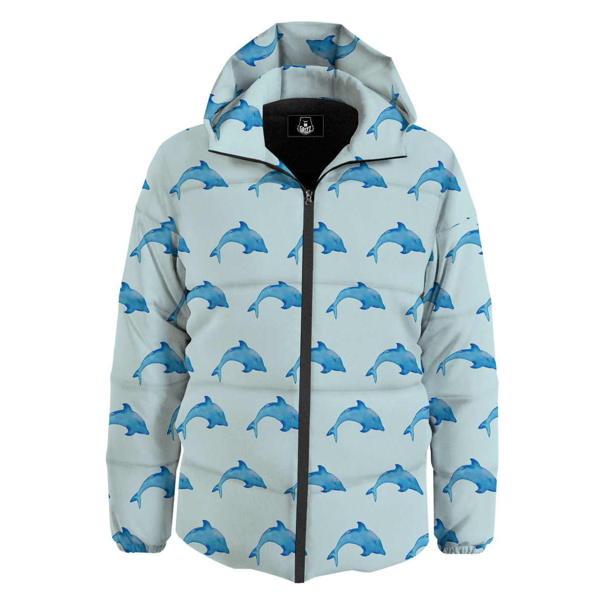 Sea Dolphin Watercolor Print Pattern Down Jacket-grizzshop
