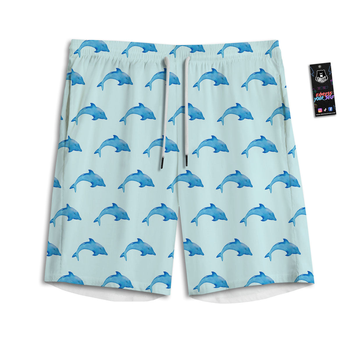 Sea Dolphin Watercolor Print Pattern Men's Athletic Shorts