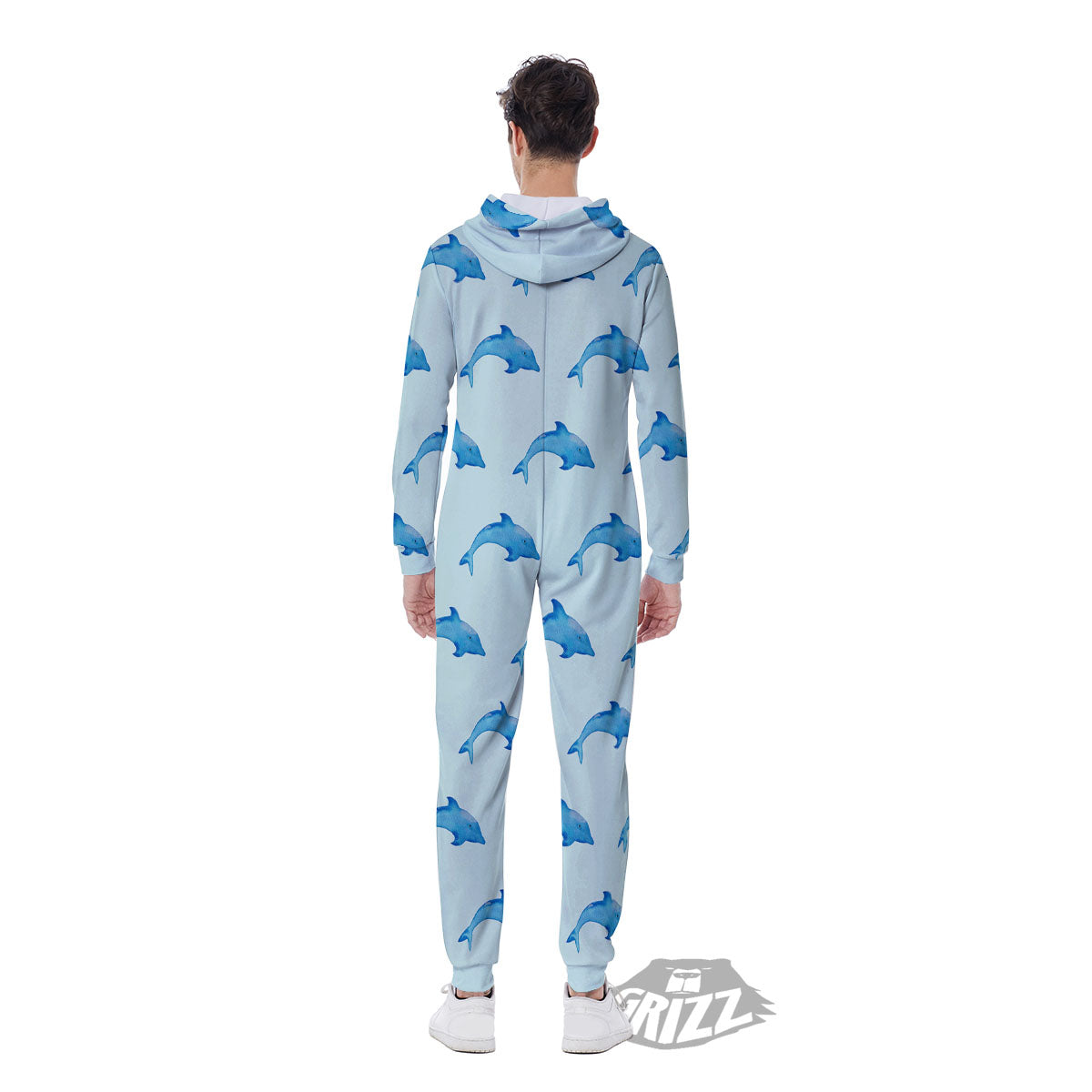 Sea Dolphin Watercolor Print Pattern Men's Jumpsuit-grizzshop