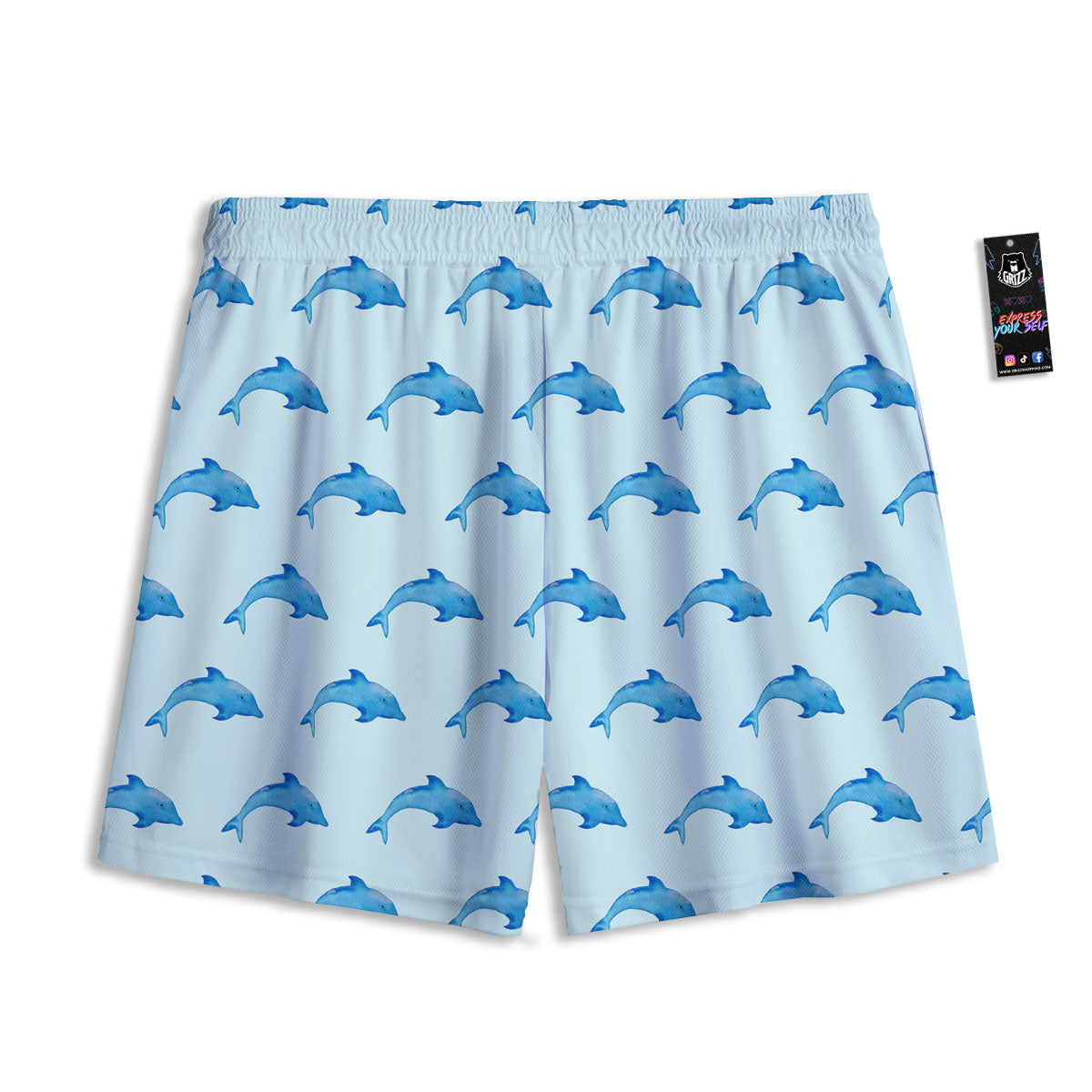 Sea Dolphin Watercolor Print Pattern Mesh Shorts