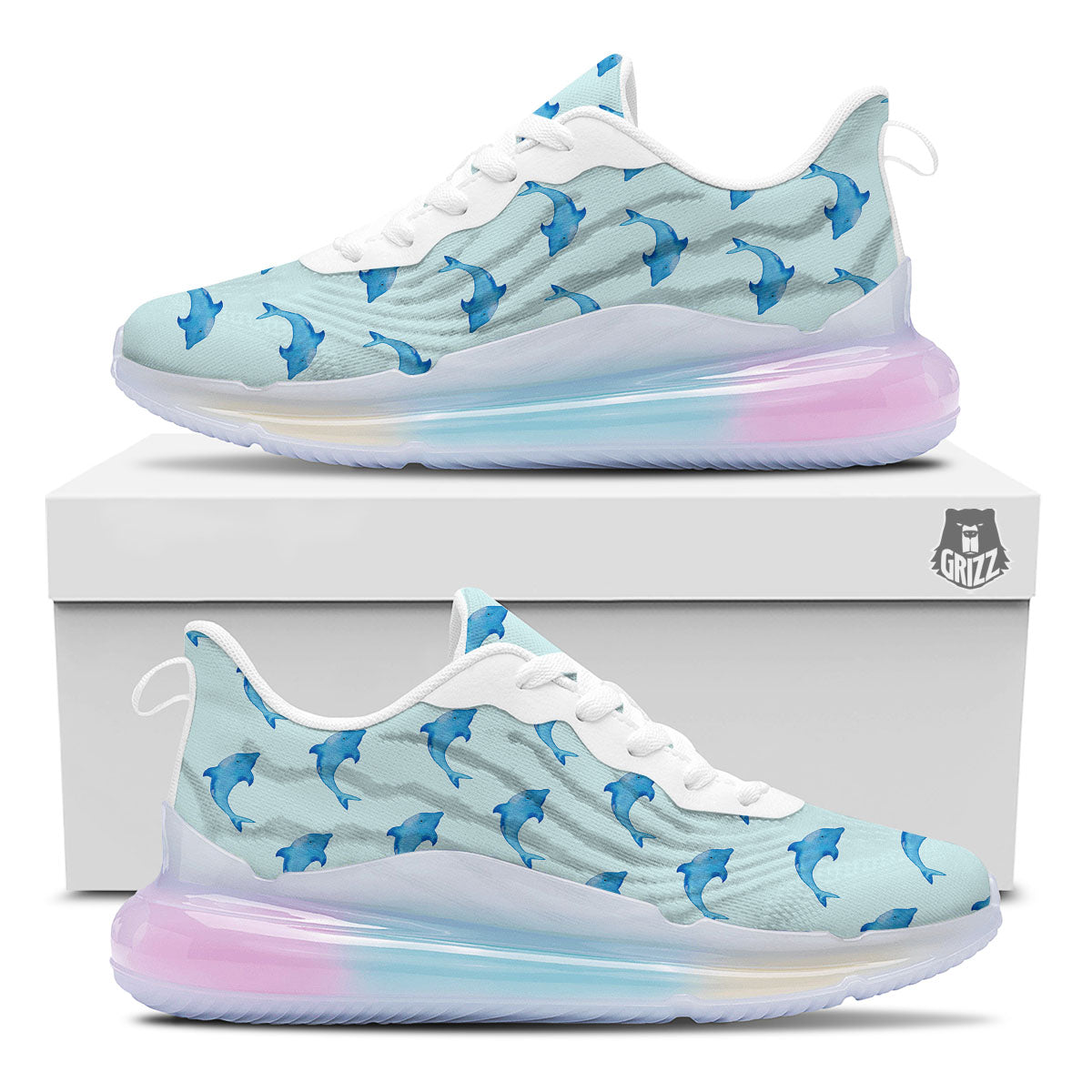 Sea Dolphin Watercolor Print Pattern Running Sneakers-grizzshop