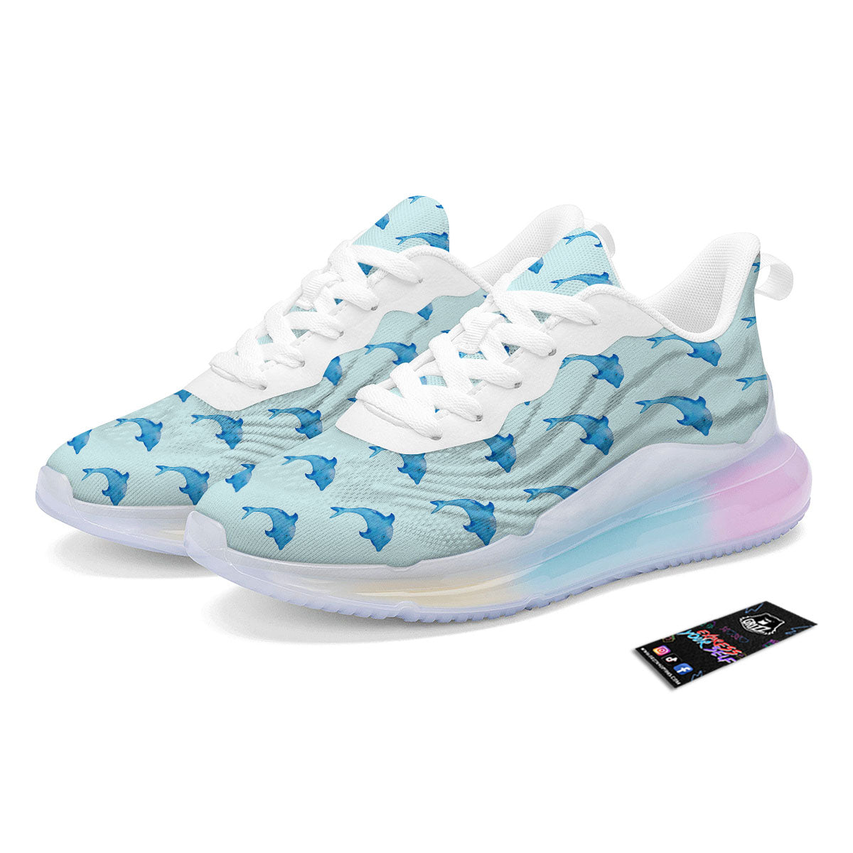 Sea Dolphin Watercolor Print Pattern Running Sneakers-grizzshop