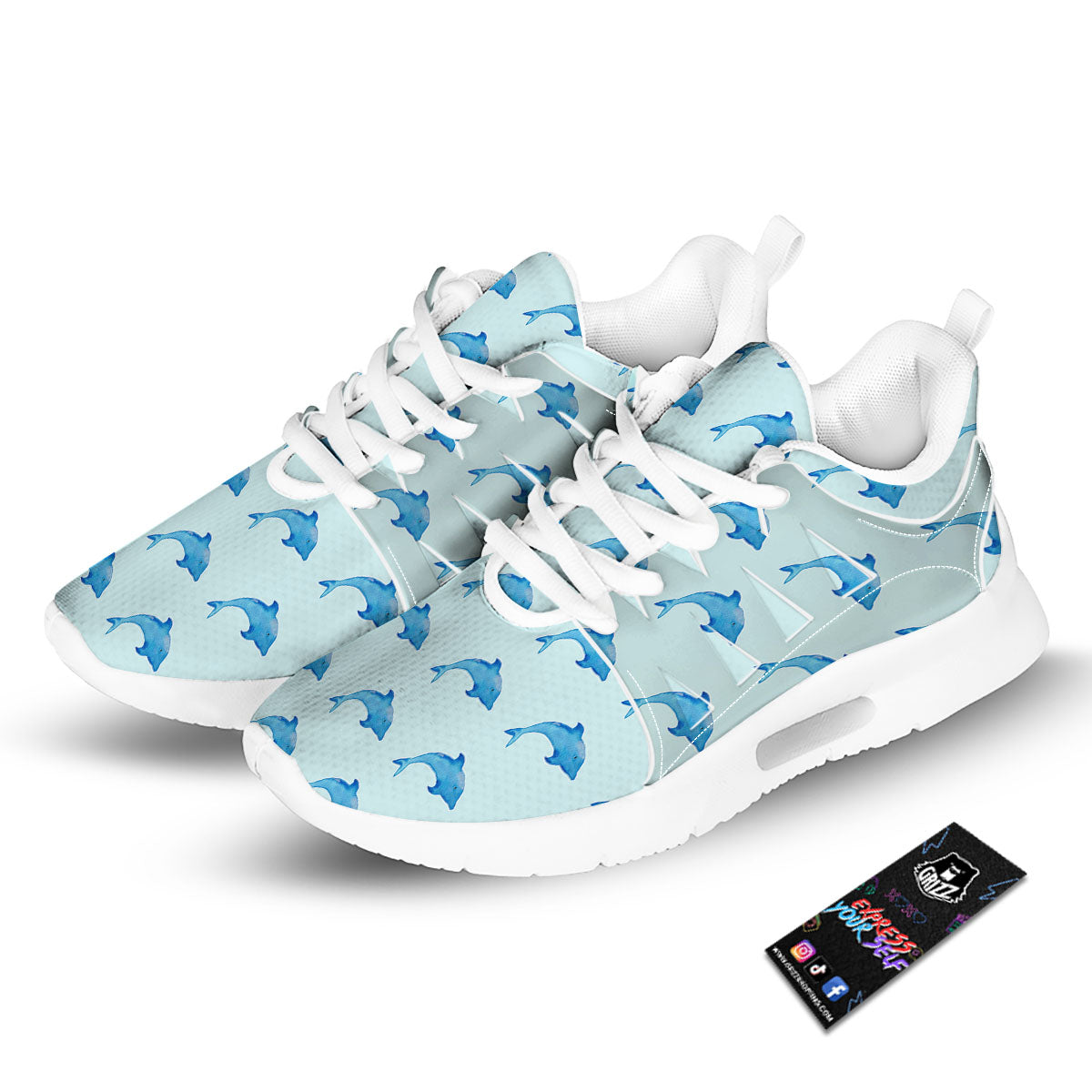 Sea Dolphin Watercolor Print Pattern Tennis Shoes-grizzshop