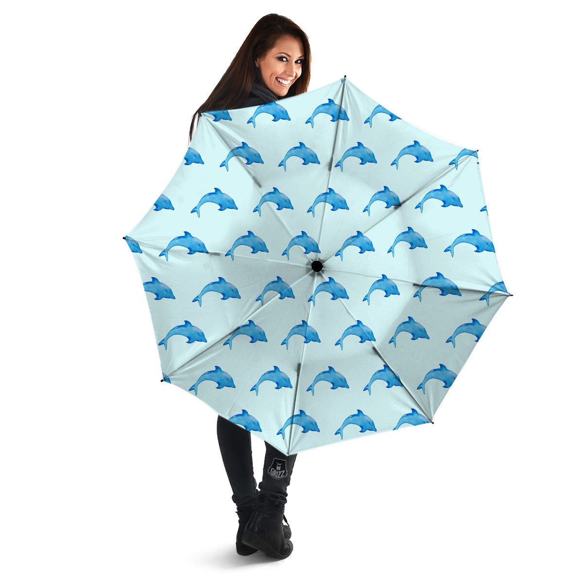 Sea Dolphin Watercolor Print Pattern Umbrella-grizzshop