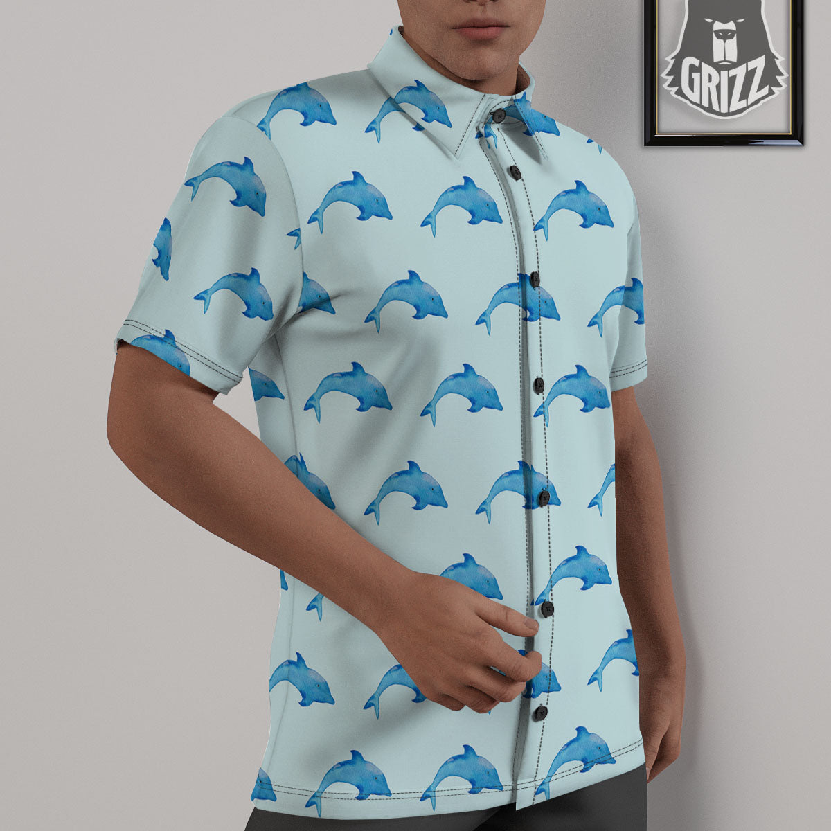 Sea Dolphin Watercolor Print Pattern Untucked Shirts-grizzshop