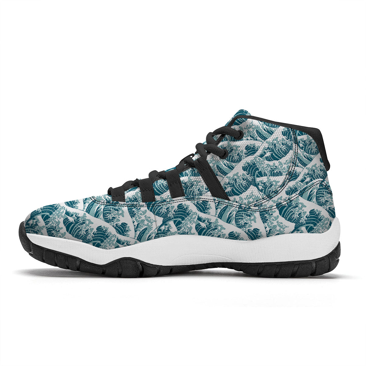 Sea Hokusai Print Pattern Black Bball Shoes-grizzshop