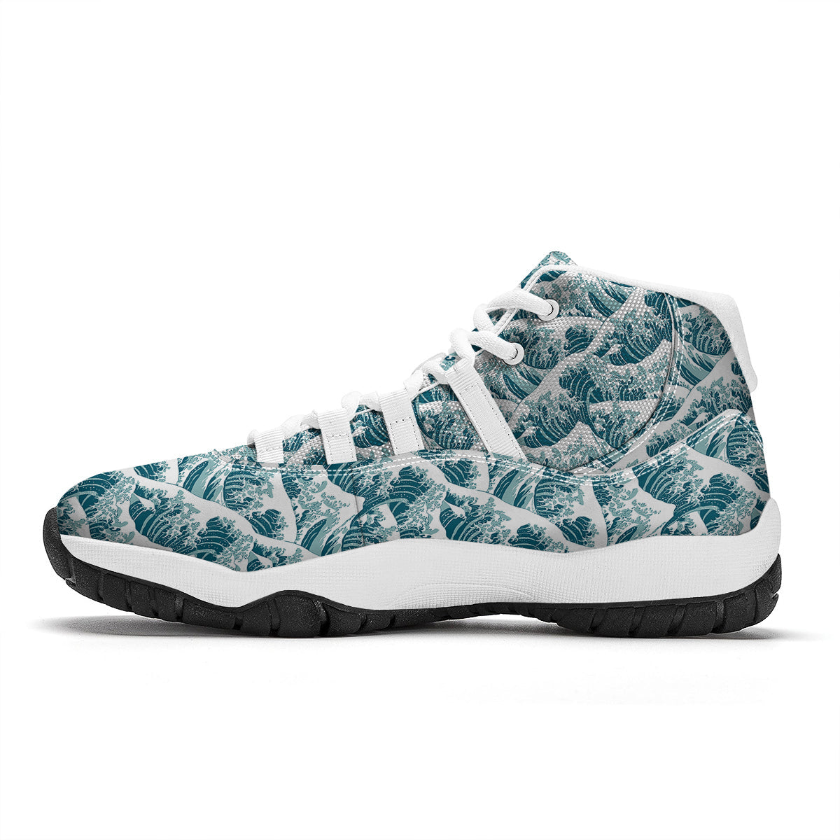 Sea Hokusai Print Pattern White Bball Shoes-grizzshop