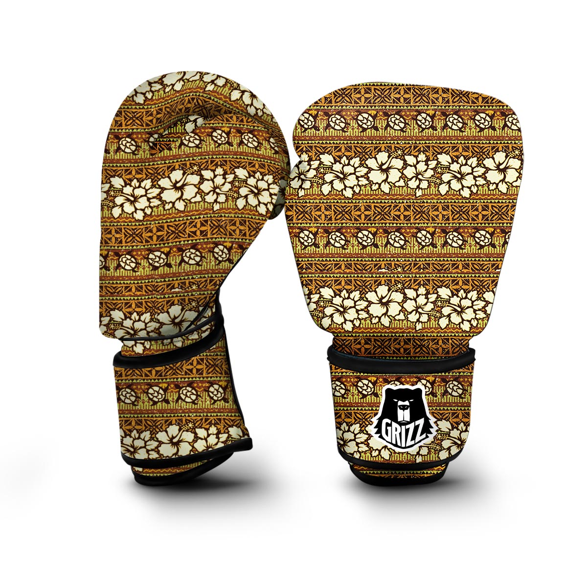 Sea Turtle Aztec Hibiscus Hawaiian Pattern Print Boxing Gloves-grizzshop