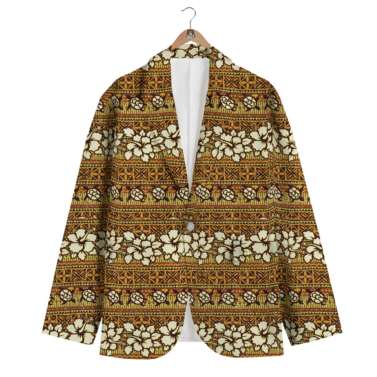 Sea Turtle Aztec Hibiscus Hawaiian Pattern Print Men's Blazer-grizzshop