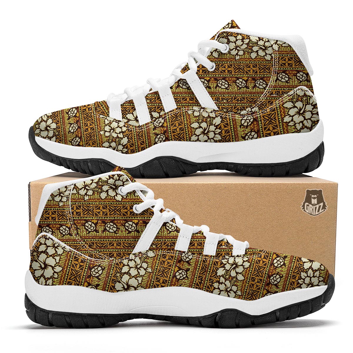 Sea Turtle Aztec Hibiscus Hawaiian Pattern Print White Bball Shoes-grizzshop