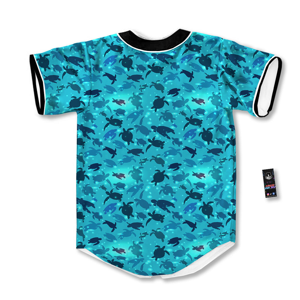 Sea Turtle Black And Blue Print Pattern Baseball Jersey-grizzshop
