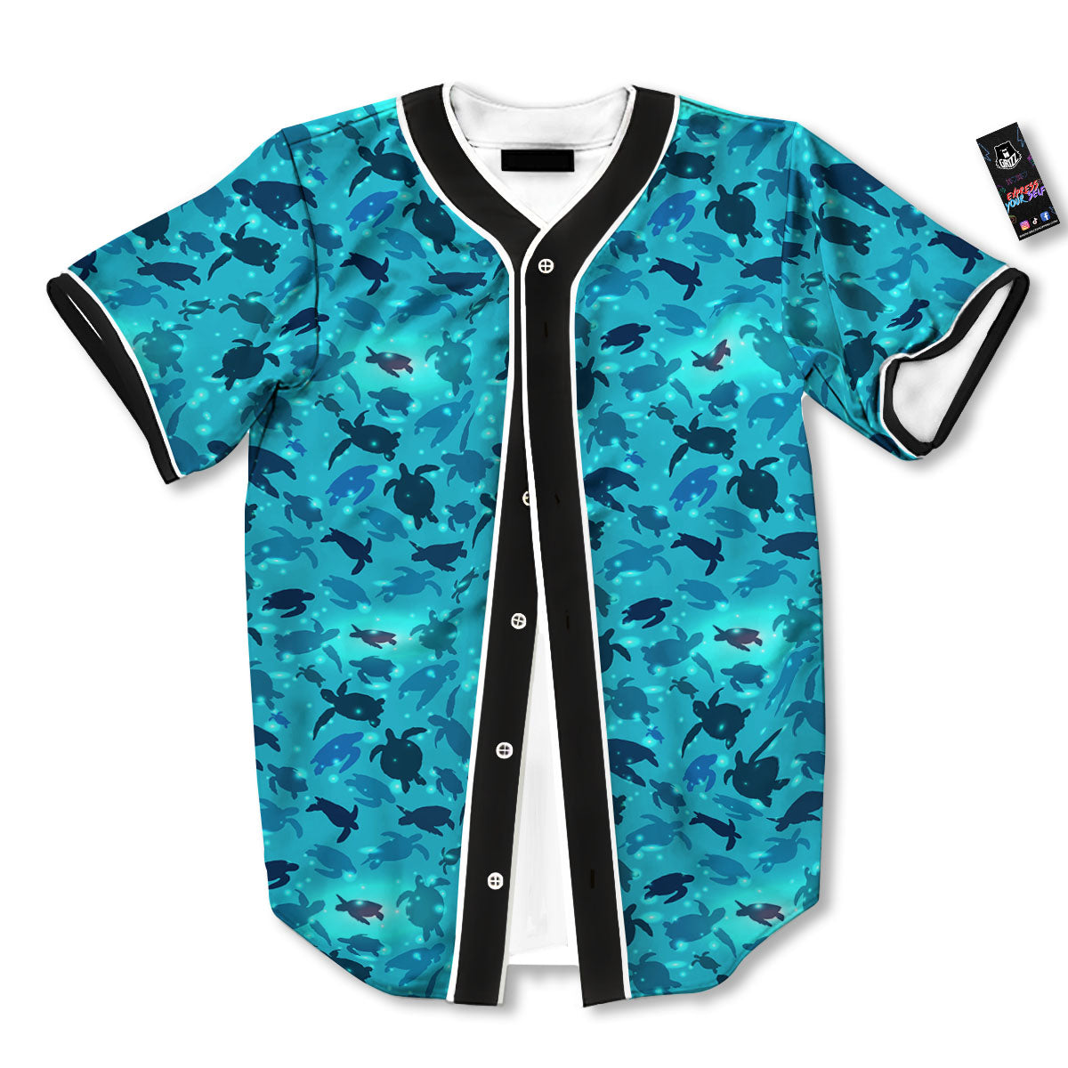 Sea Turtle Black And Blue Print Pattern Baseball Jersey-grizzshop
