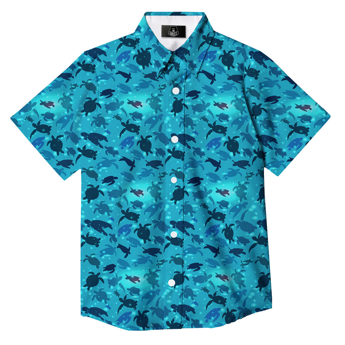 Sea Turtle Black And Blue Print Pattern Button Up Shirt-grizzshop