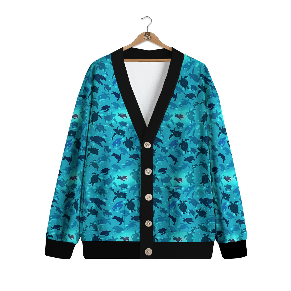 Sea Turtle Black And Blue Print Pattern Cardigan-grizzshop
