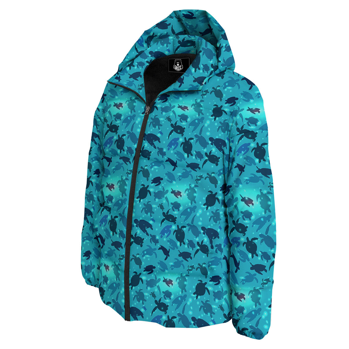 Sea Turtle Black And Blue Print Pattern Down Jacket-grizzshop
